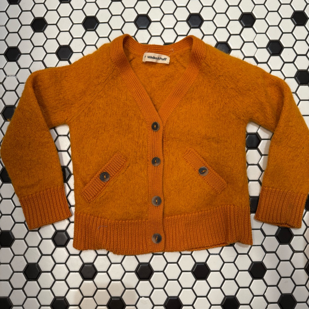 Vibrant Orange Knit Cardigan Sweater with V-Neck